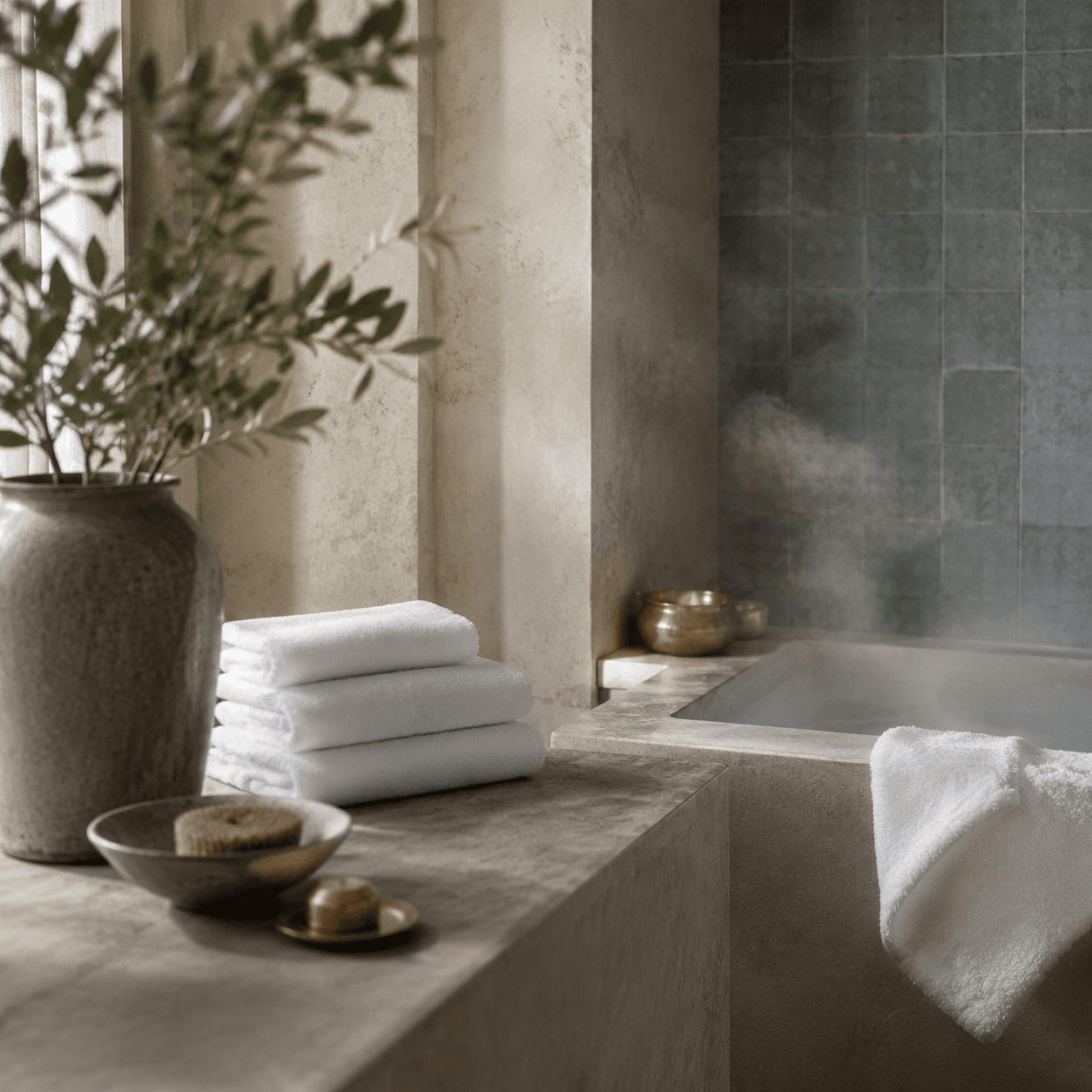 Stone Hotel bathroom palette scene